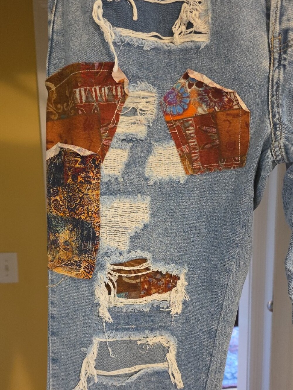 Oli & Hali Light Blue Straight-Leg Patchwork Jeans - Picture 3 of 5